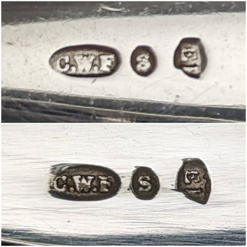 Around 1920 English antique silver plate 6 teaspoon & tongs set in case